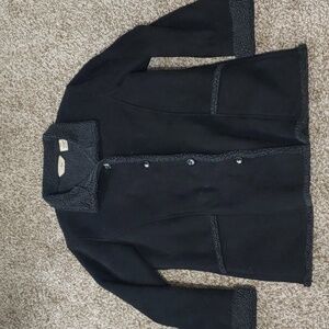 VTG L.L. Bean Black Sherpa Lined Women's Chore Coat Size Petite Medium